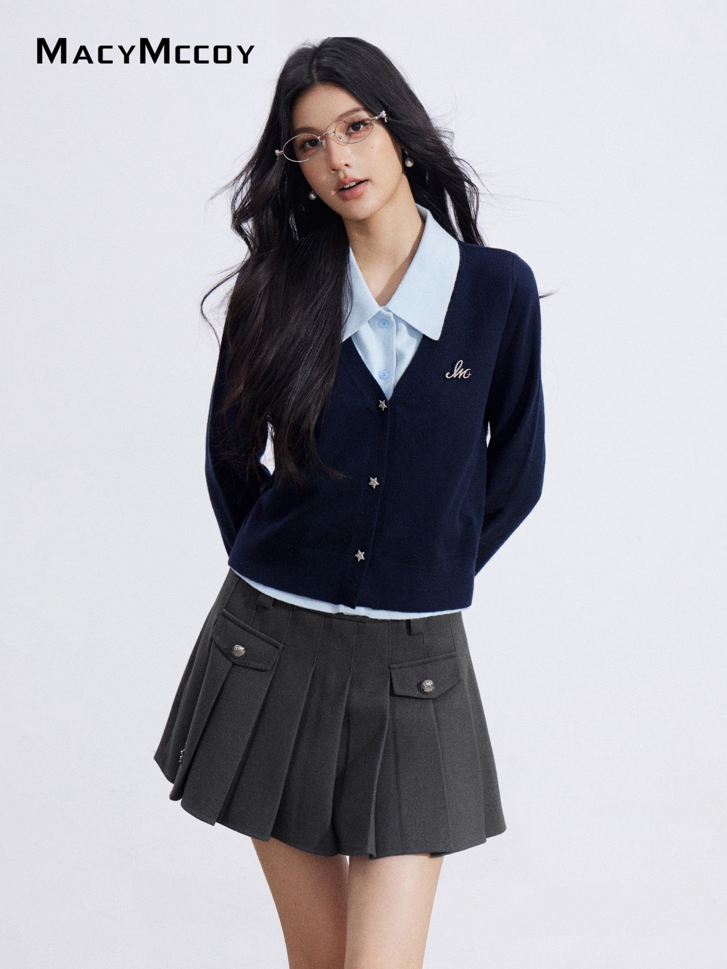 MacyMccoy MMC2026011 Fake two piece polo collar knitted tops