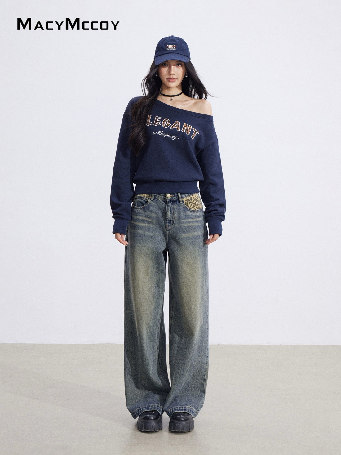 MacyMccoy MMC2026012 Off shoulder letter hoodie