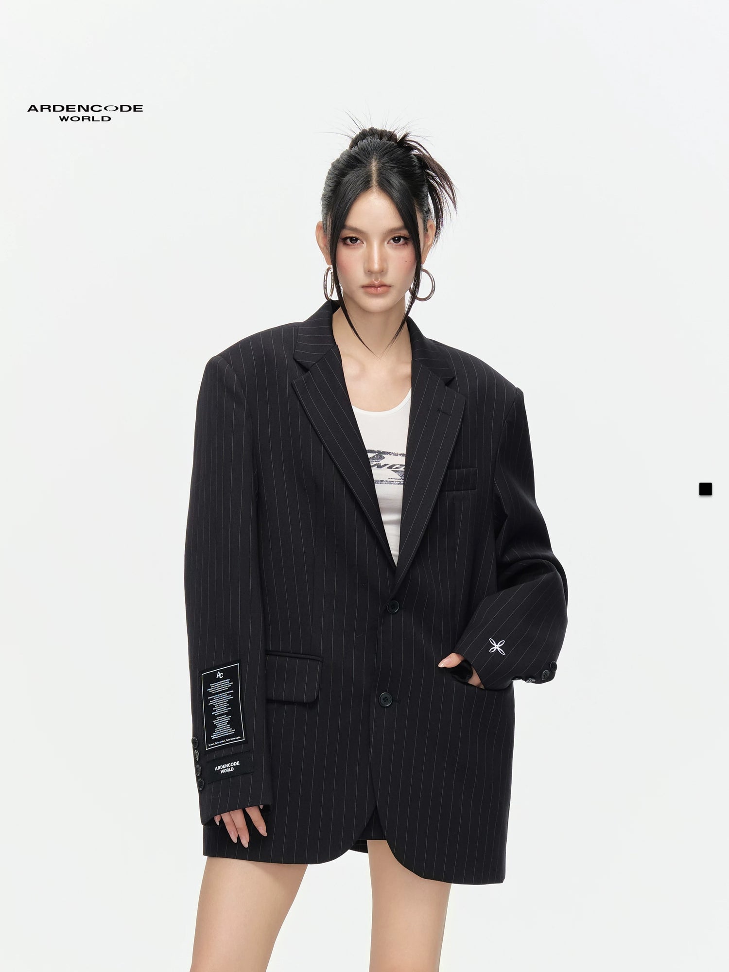 Arden Code Embroidered shoulder pad blend jacket + skirt