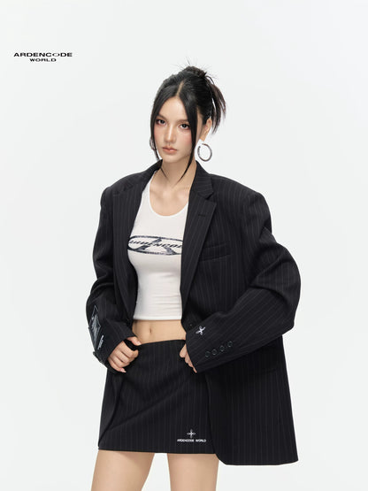 Arden Code Embroidered shoulder pad blend jacket + skirt