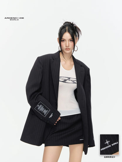 Arden Code Embroidered shoulder pad blend jacket + skirt