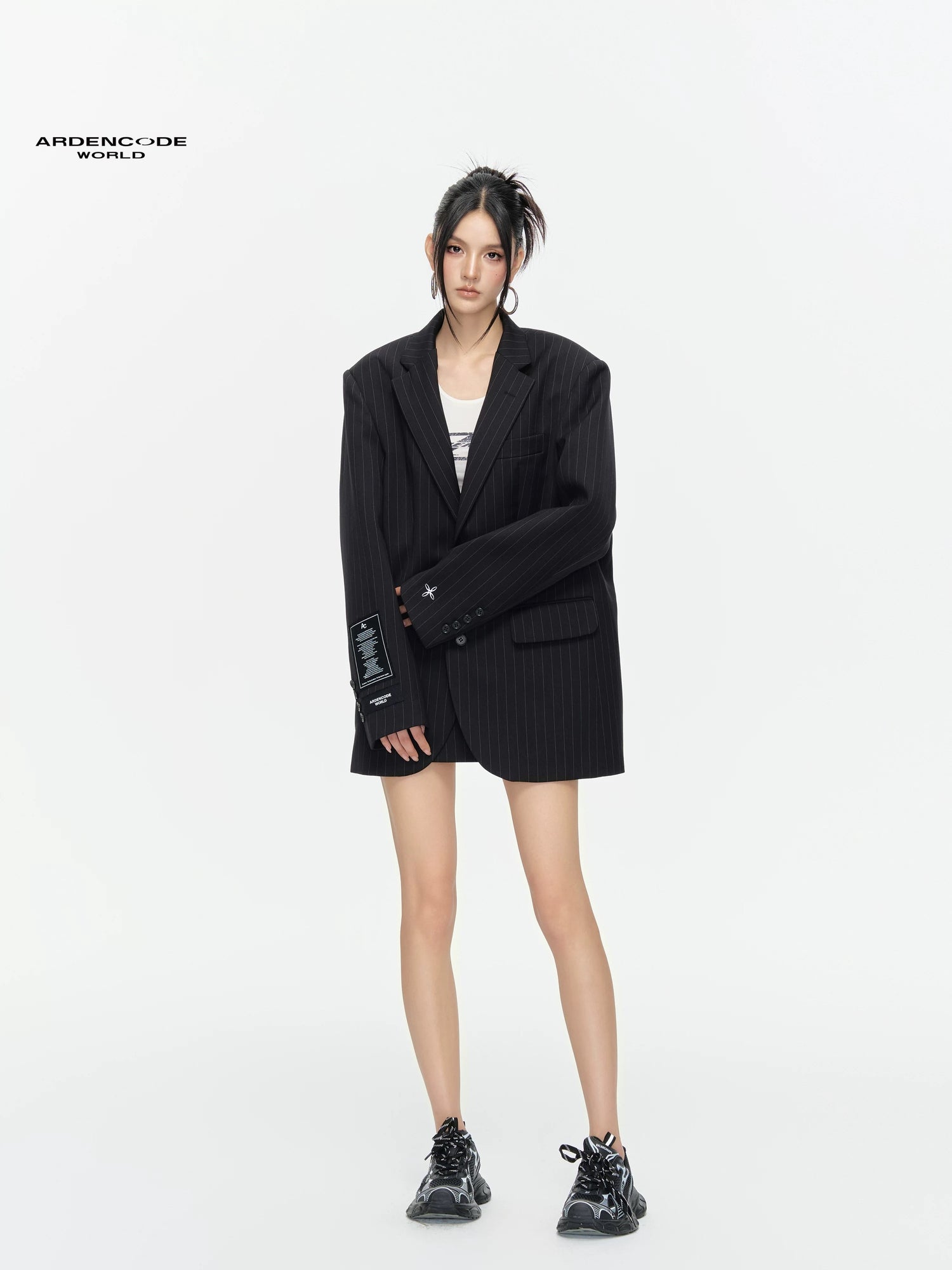 Arden Code Embroidered shoulder pad blend jacket + skirt