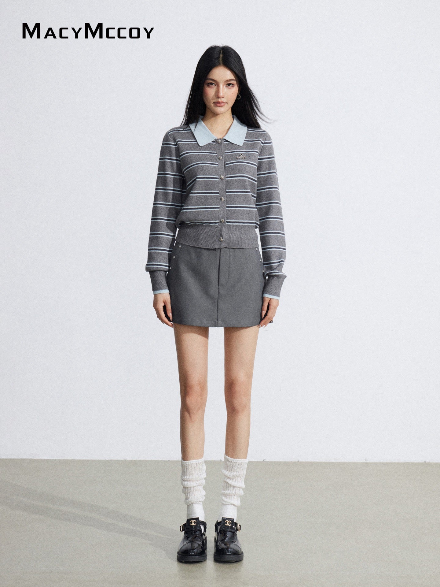 MacyMccoy MMC2026019 Polo collar striped top