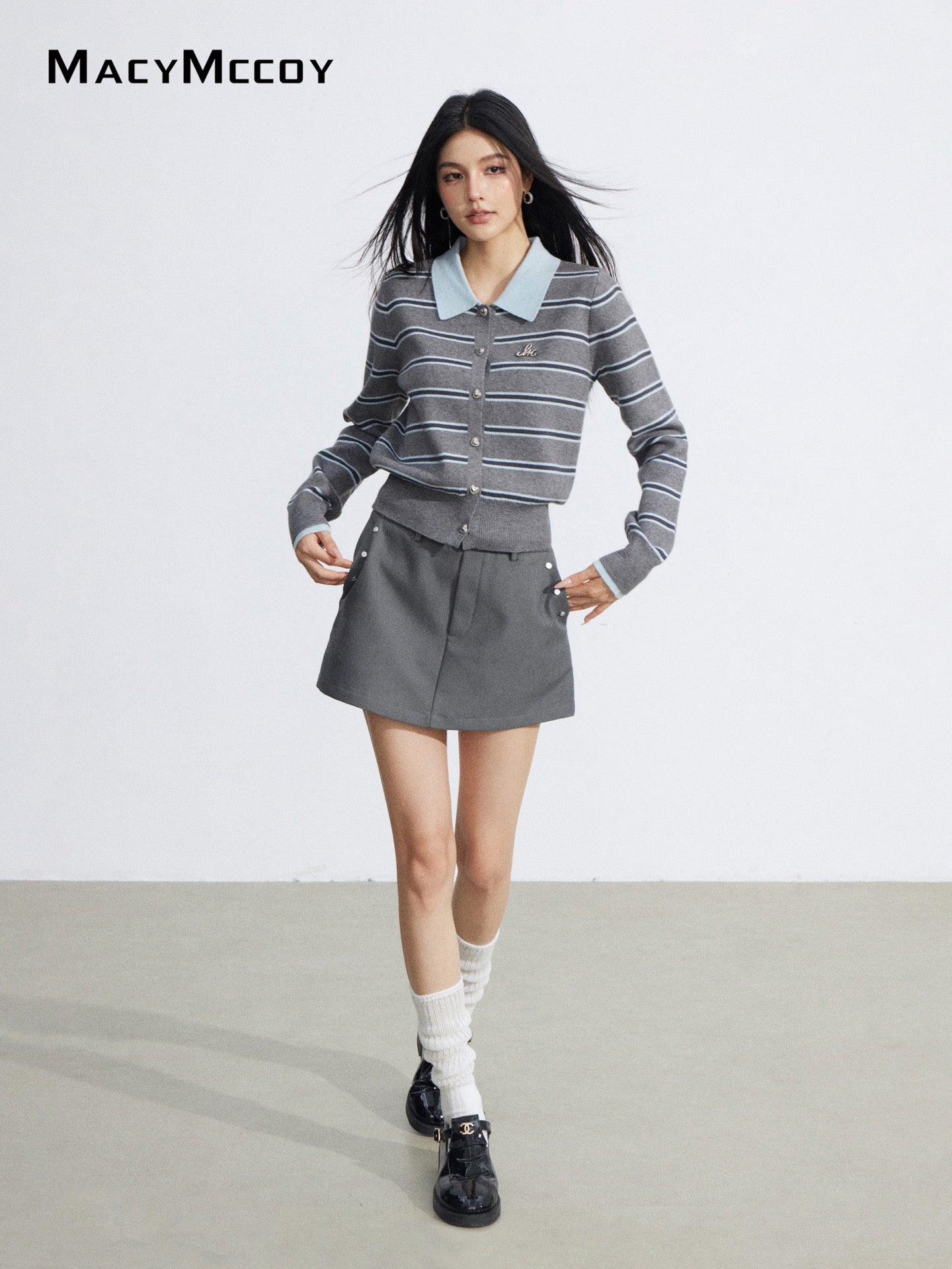 MacyMccoy MMC2026019 Polo collar striped top
