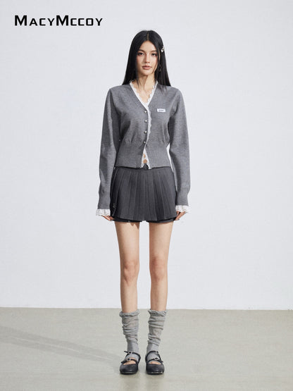 MacyMccoy MMC2026025 Fake two-piece patchwork pleated skirt