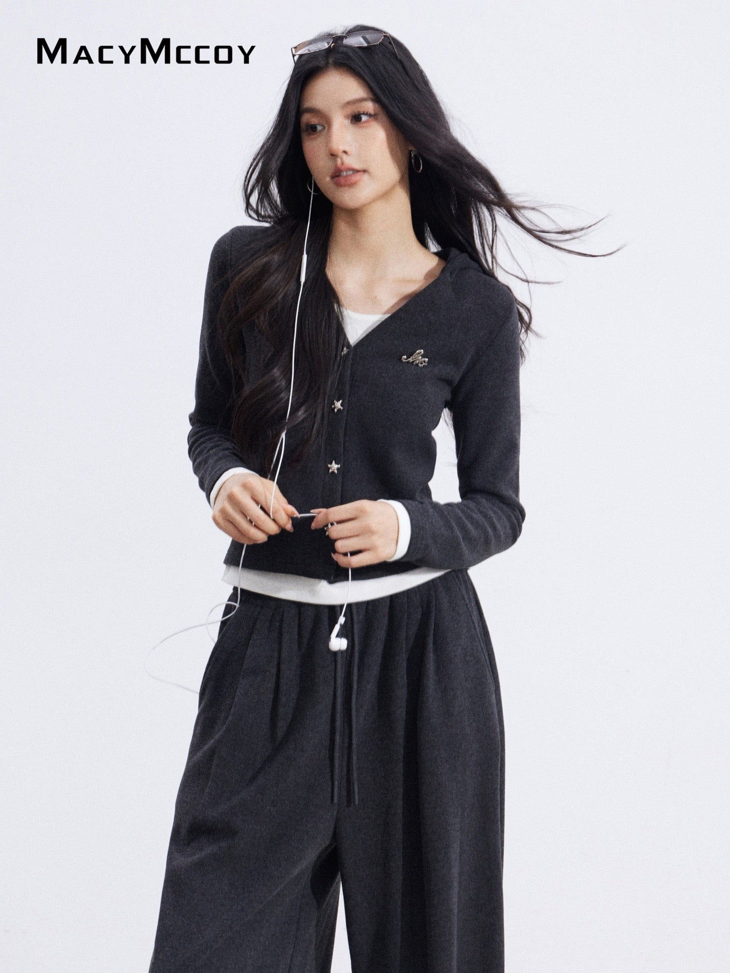 MacyMccoy MMC2026017 Fake two piece hooded set
