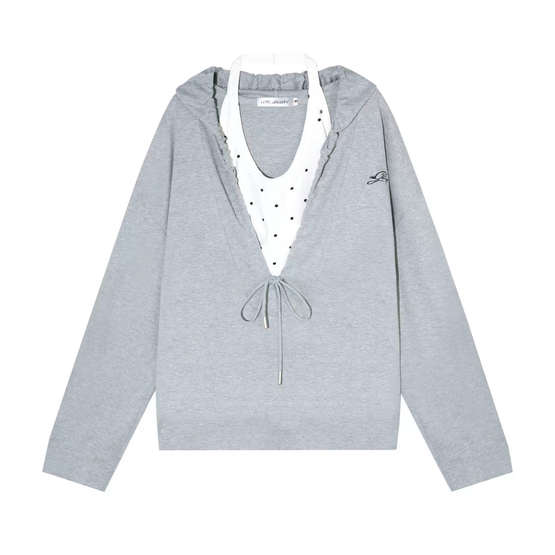 AsGony ASG25656&amp;ASG25657 Preppy style suspender hooded drawstring hoodie + pants