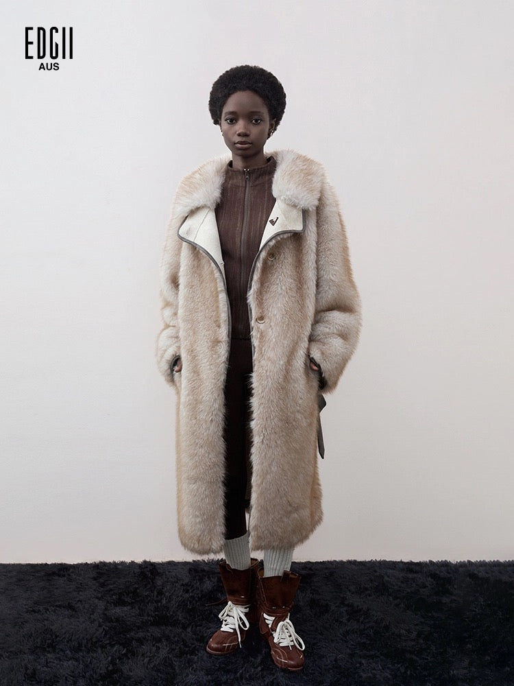 EDGII ED50AW1001 Waist cinching velvet long coat