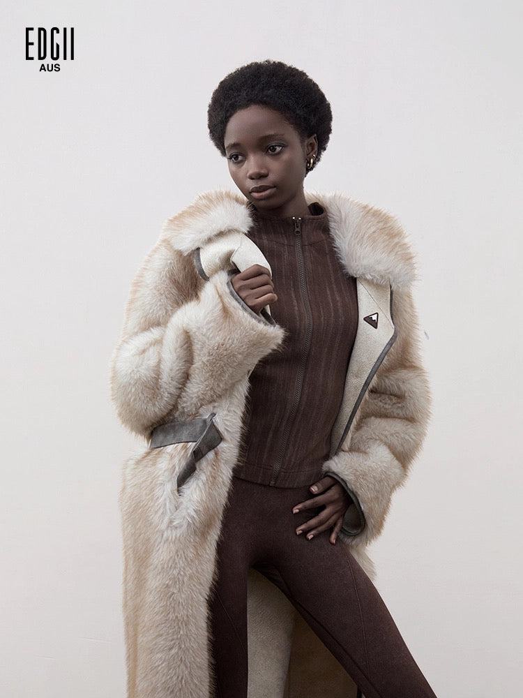 EDGII ED50AW1001 Waist cinching velvet long coat