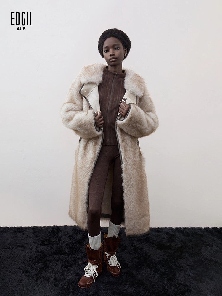 EDGII ED50AW1001 Waist cinching velvet long coat