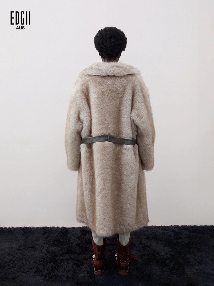 EDGII ED50AW1001 Waist cinching velvet long coat