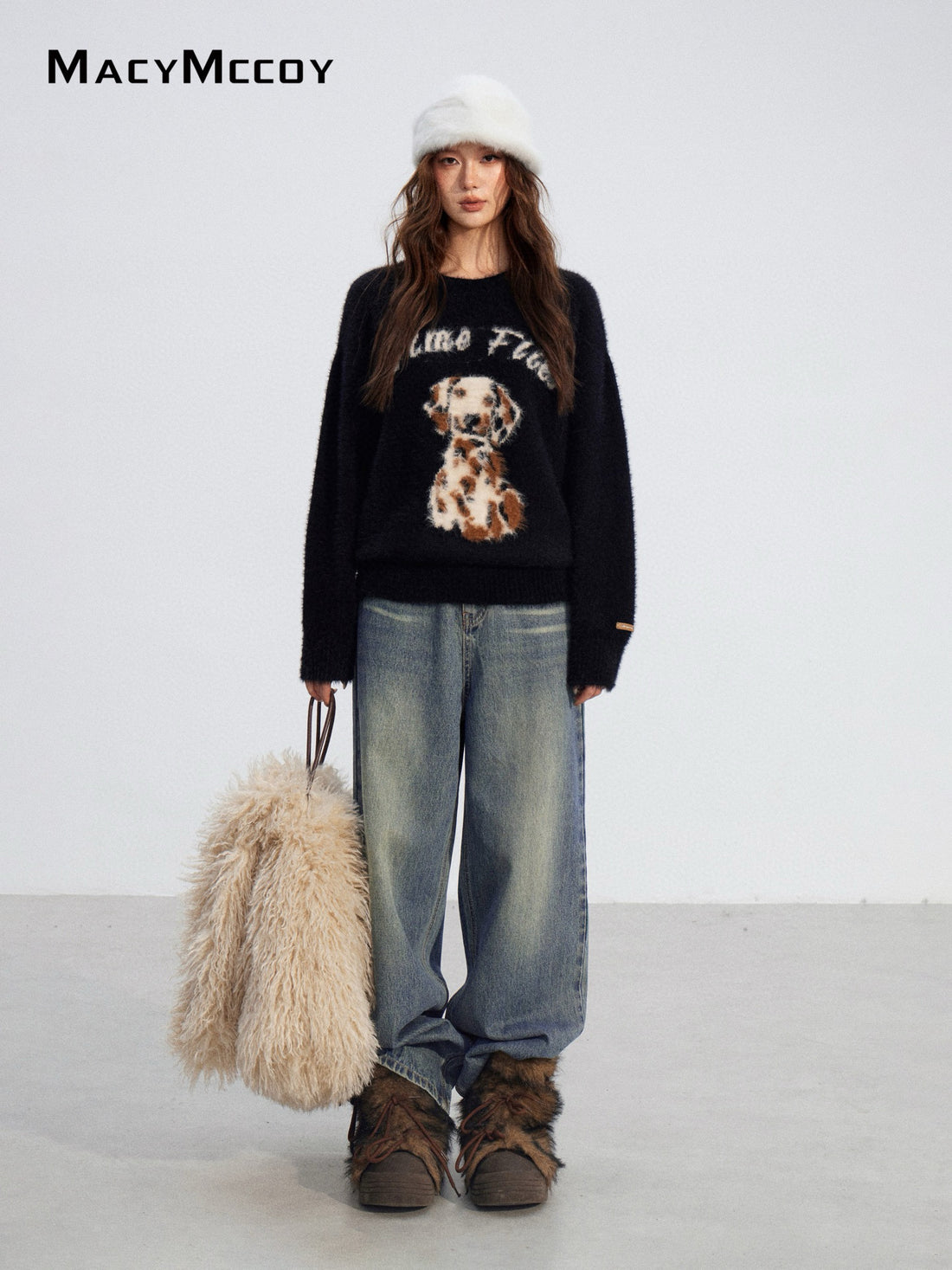 MacyMccoy MMC2025198 Cartoon puppy mink fur sweater