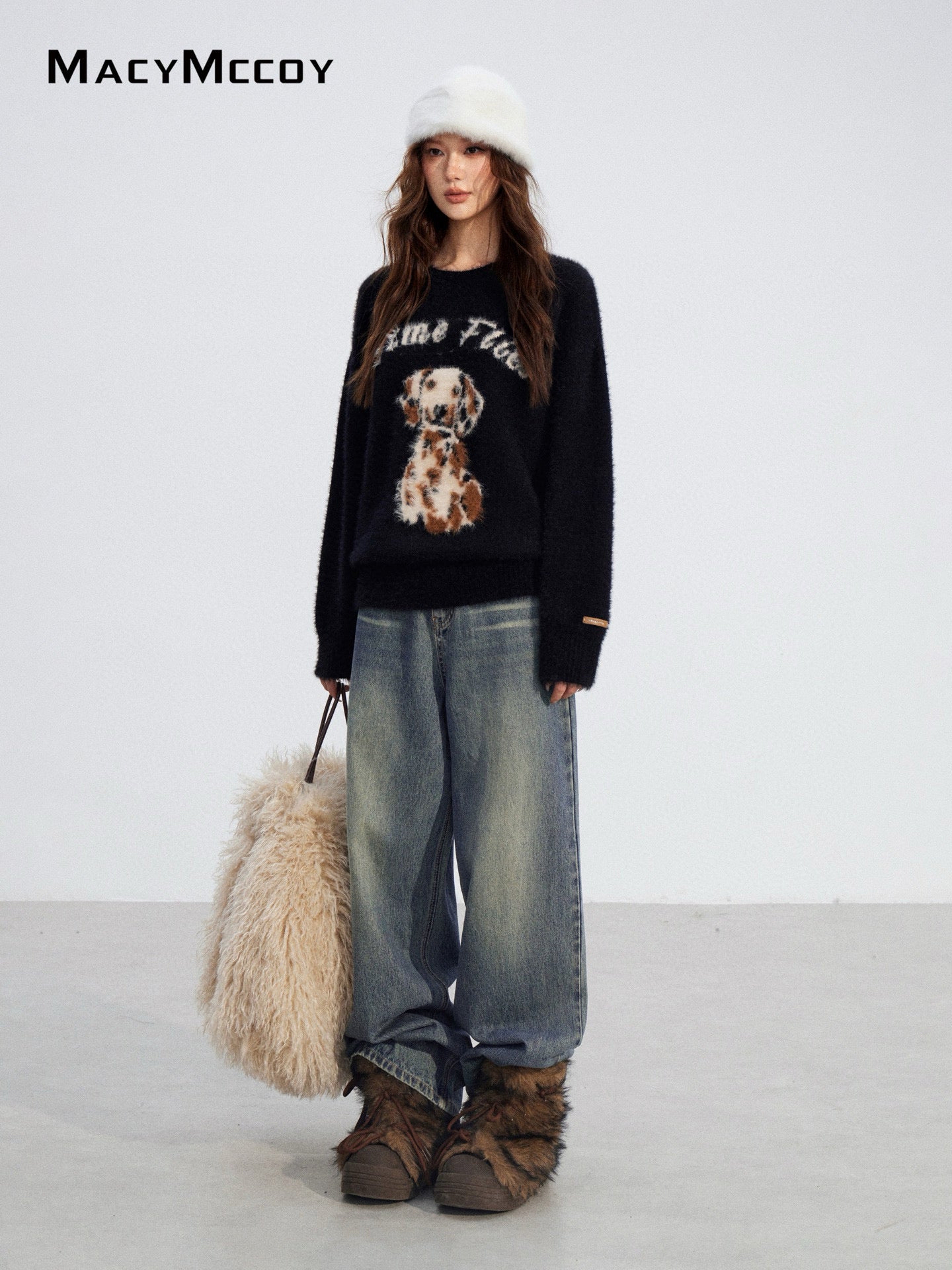 MacyMccoy MMC2025198 Cartoon puppy mink fur sweater