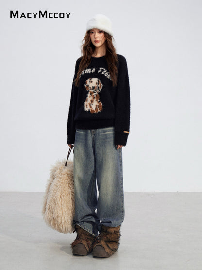 MacyMccoy MMC2025198 Cartoon puppy mink fur sweater