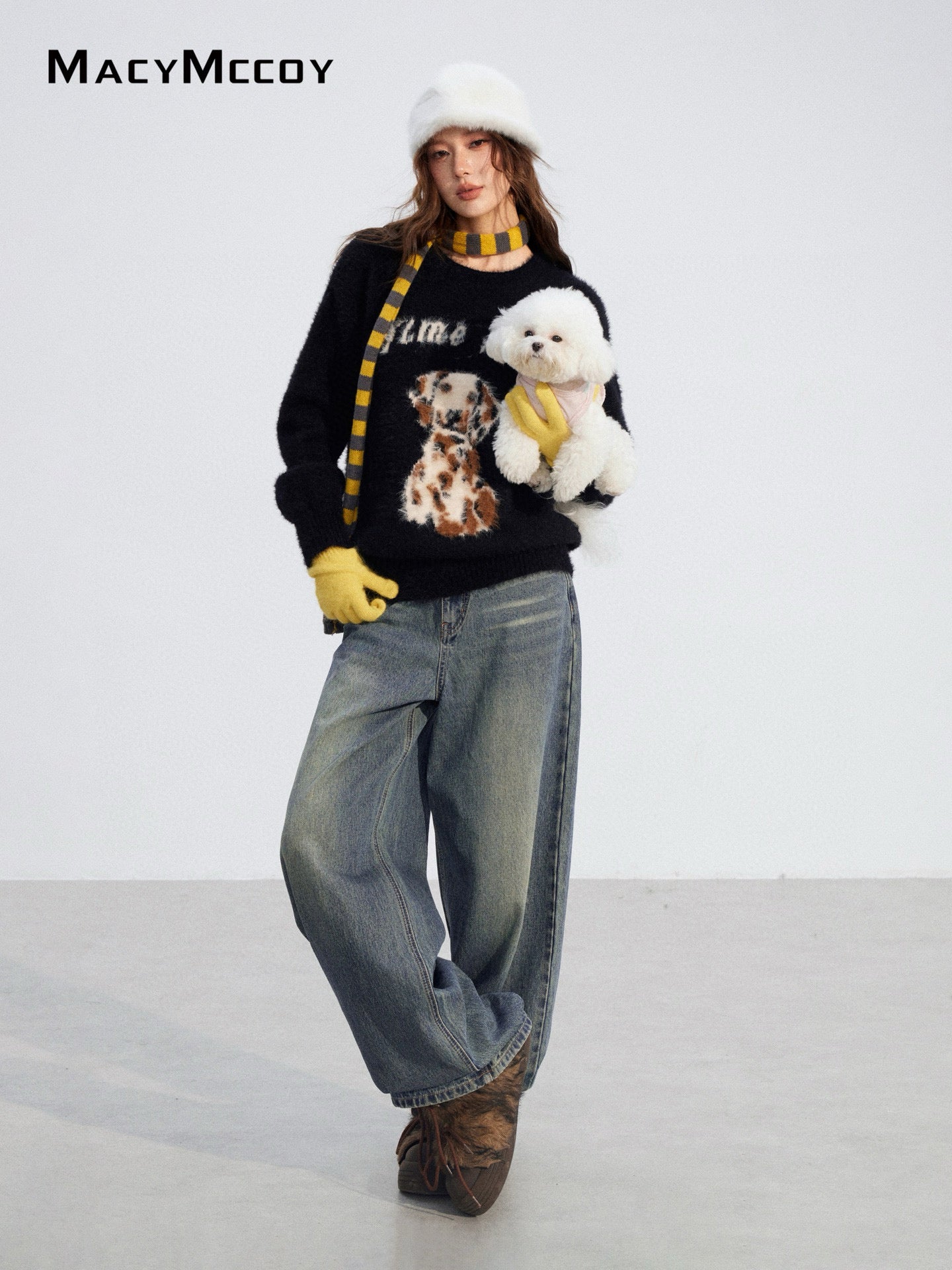 MacyMccoy MMC2025198 Cartoon puppy mink fur sweater