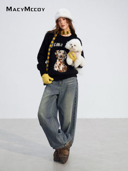 MacyMccoy MMC2025198 Cartoon puppy mink fur sweater