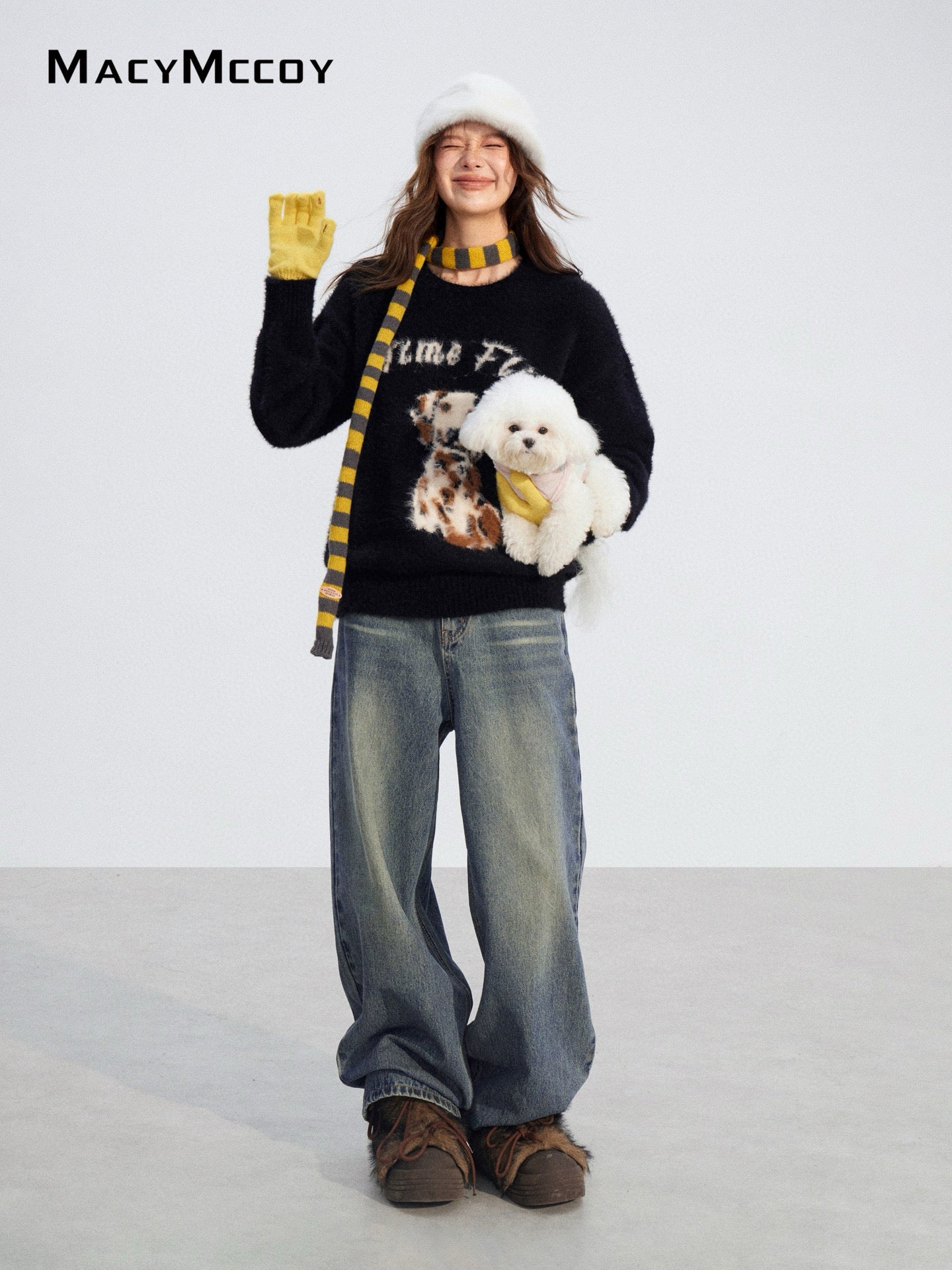 MacyMccoy MMC2025198 Cartoon puppy mink fur sweater