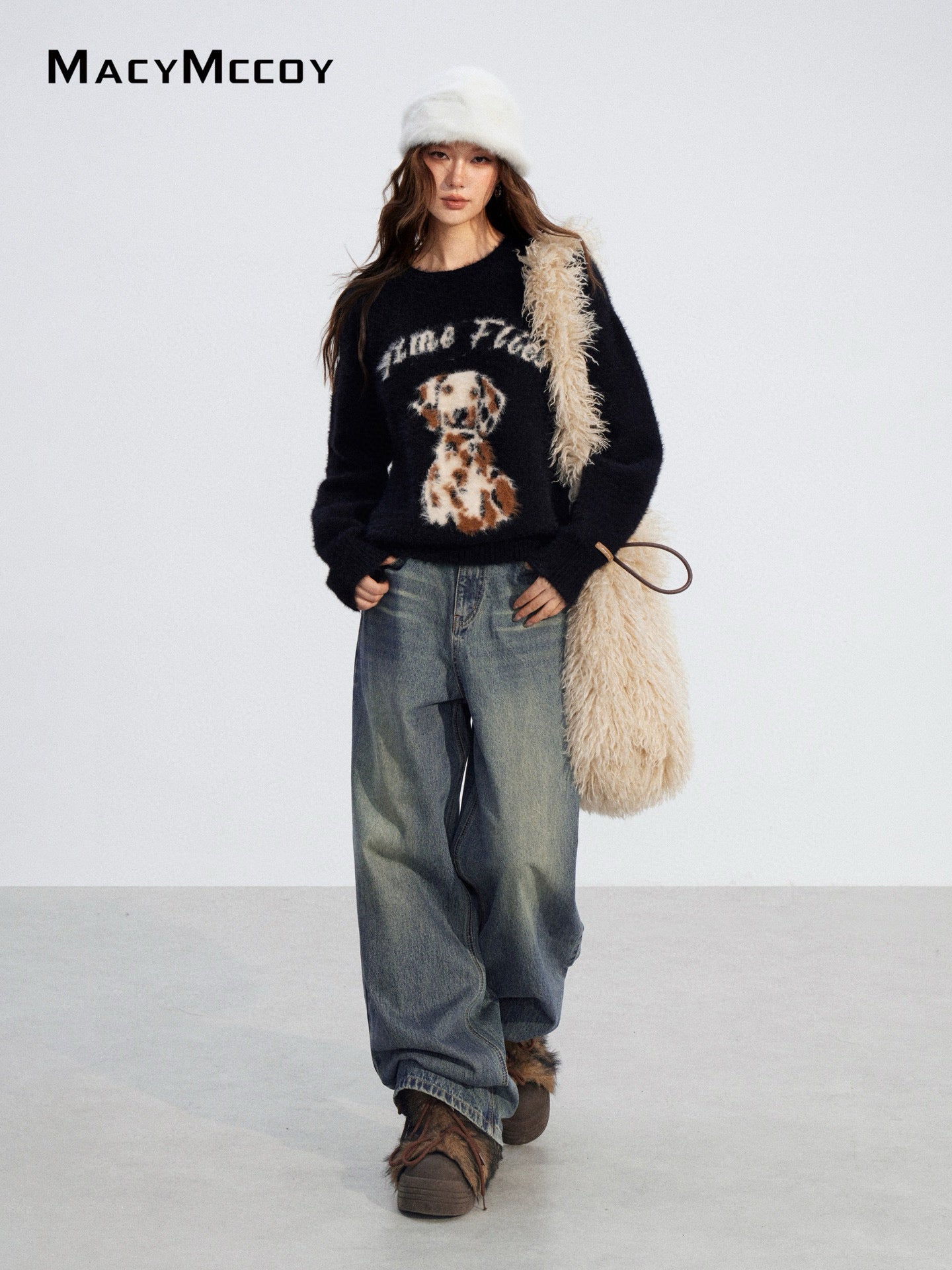 MacyMccoy MMC2025198 Cartoon puppy mink fur sweater