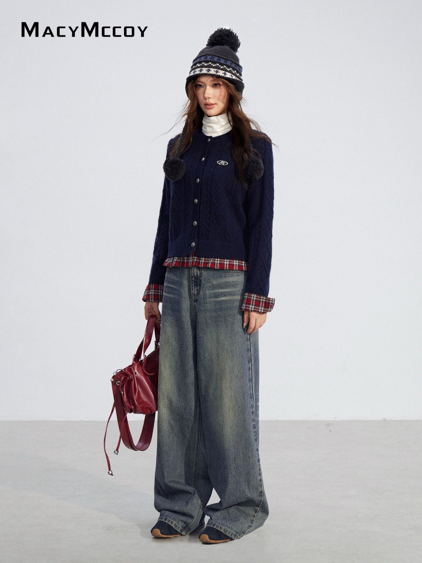 MacyMccoy MMC2025199 Checkered shirt spliced sweater