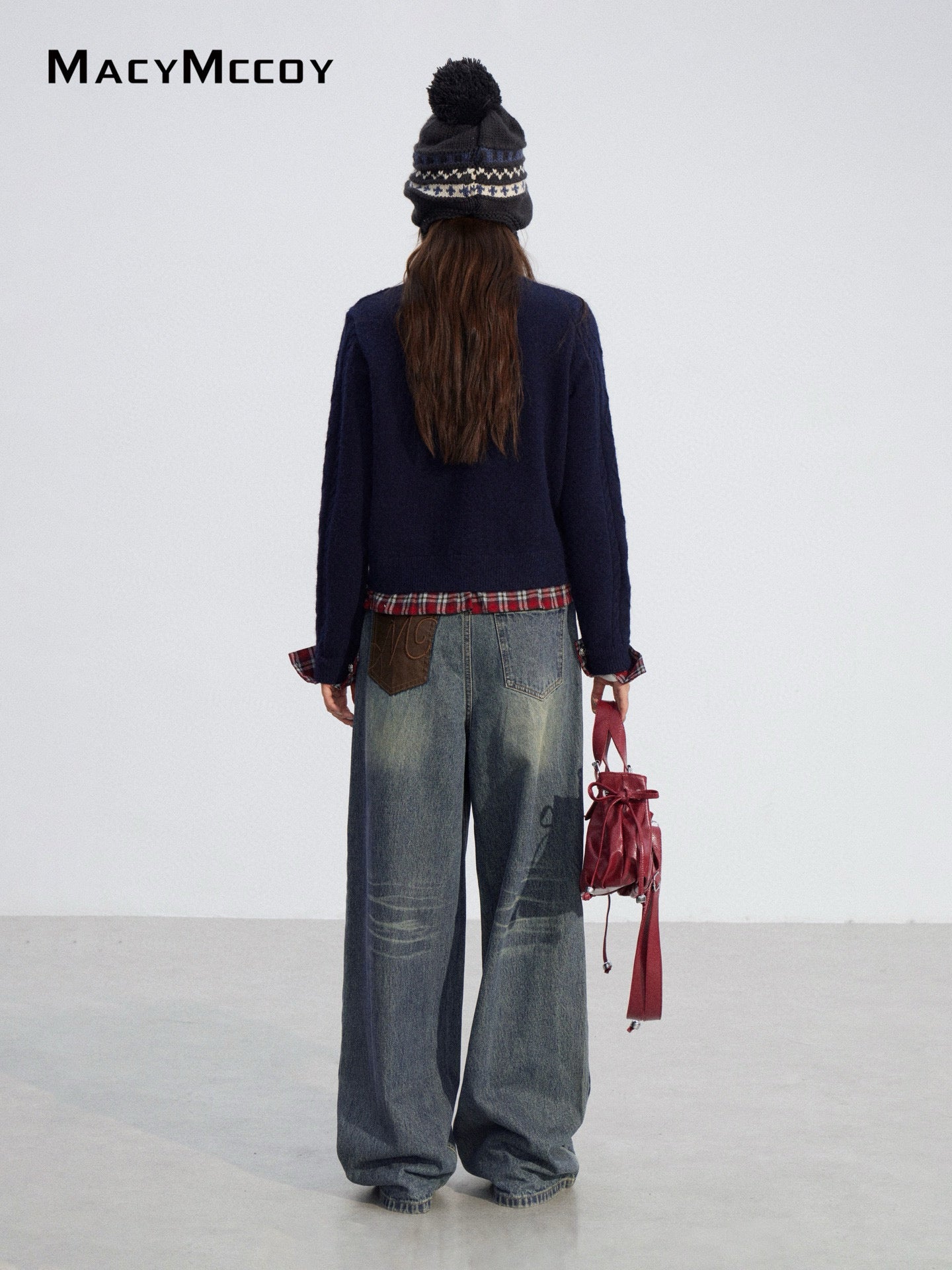 MacyMccoy MMC2025199 Checkered shirt spliced sweater