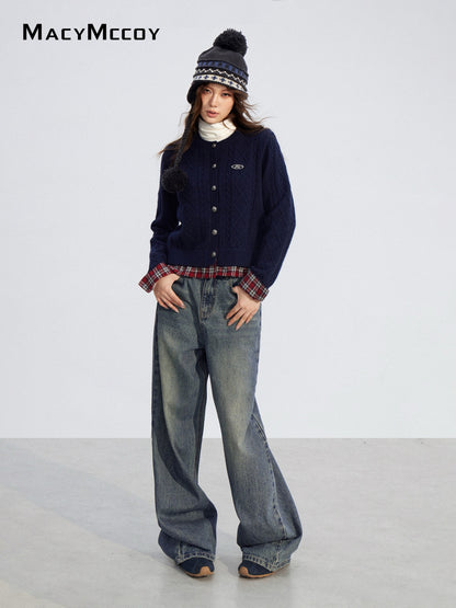 MacyMccoy MMC2025199 Checkered shirt spliced sweater