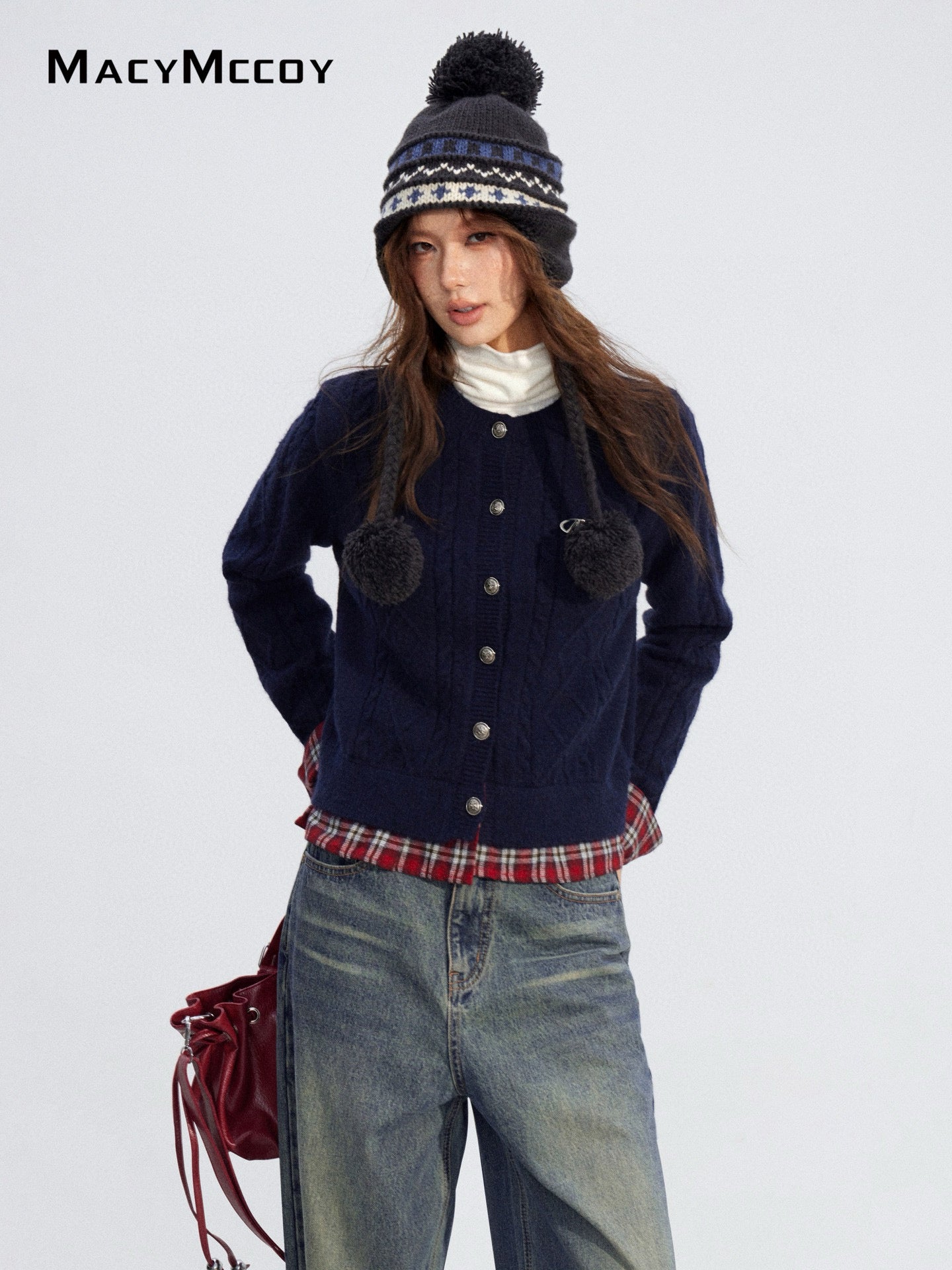 MacyMccoy MMC2025199 Checkered shirt spliced sweater