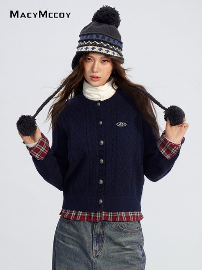 MacyMccoy MMC2025199 Checkered shirt spliced sweater