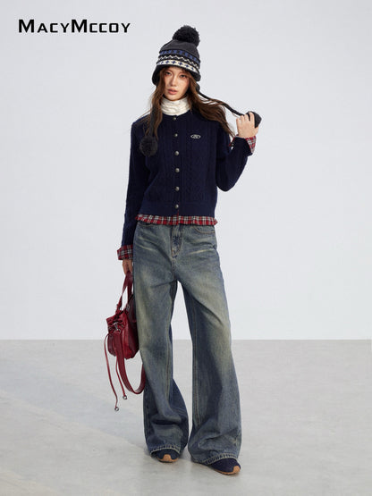 MacyMccoy MMC2025199 Checkered shirt spliced sweater