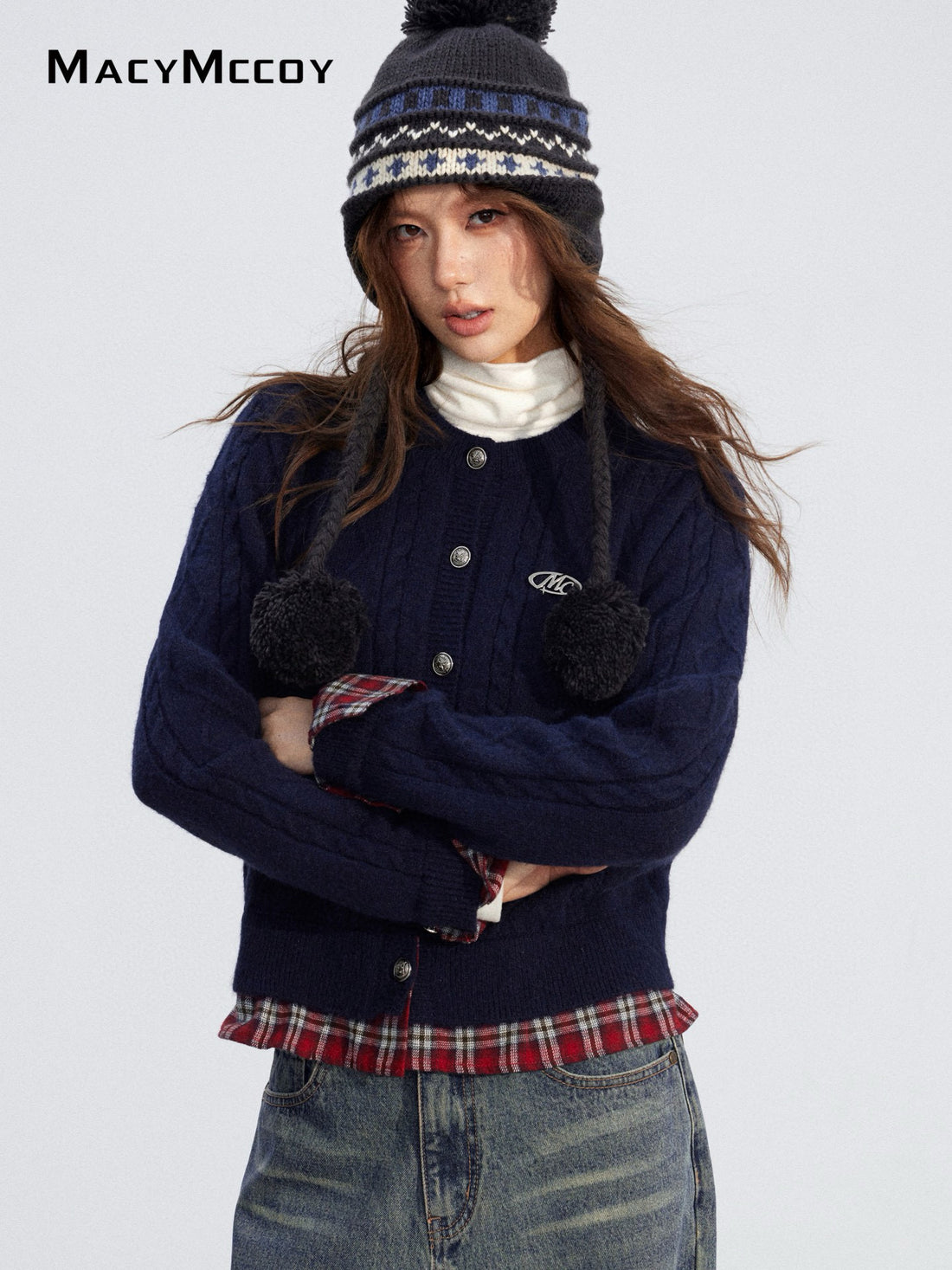 MacyMccoy MMC2025199 Checkered shirt spliced sweater