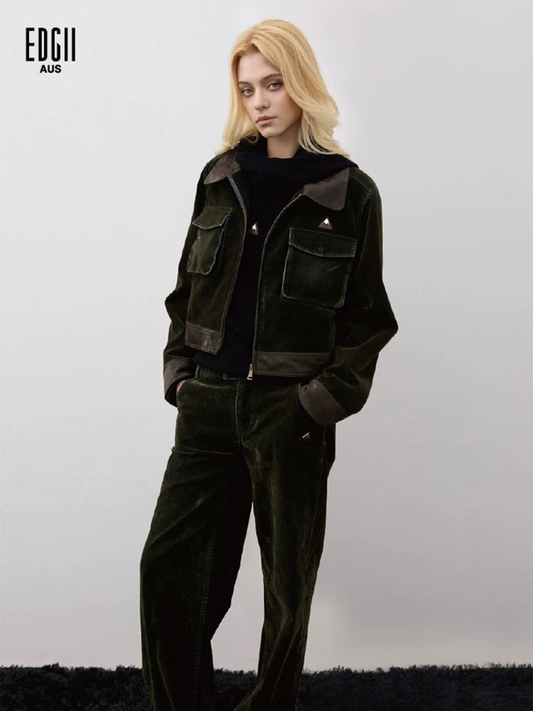 EDGII ED50AW15001 Cowboy collar patchwork jacket