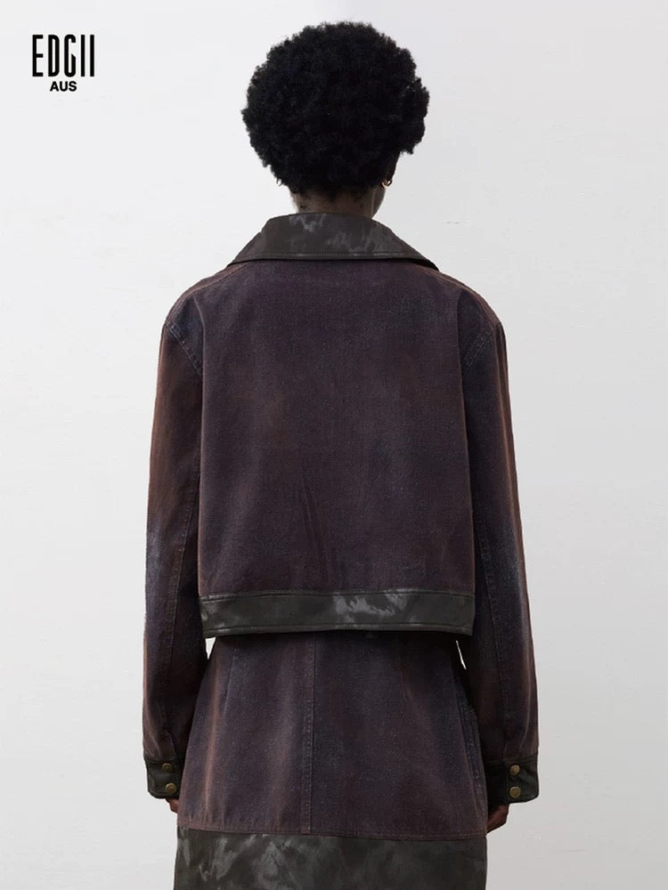 EDGII ED50AW15001 Cowboy collar patchwork jacket