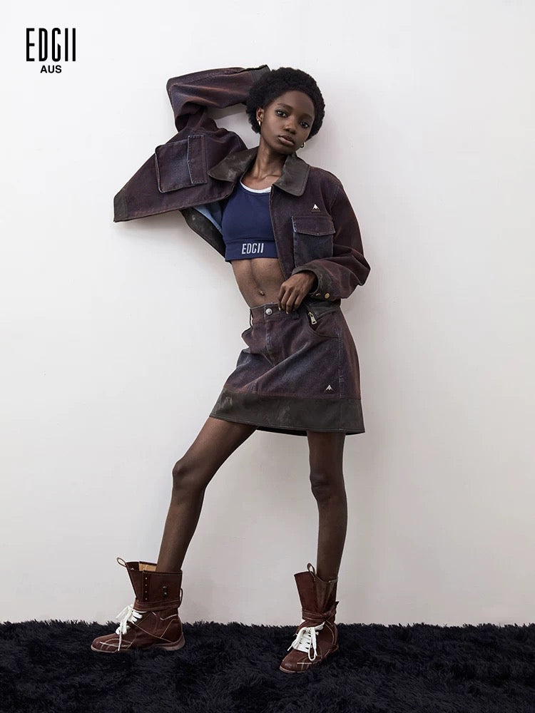 EDGII ED50AW15001 Cowboy collar patchwork jacket