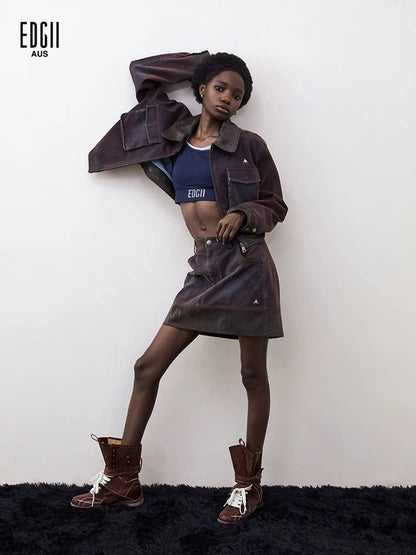 EDGII ED50AW15001 Cowboy collar patchwork jacket