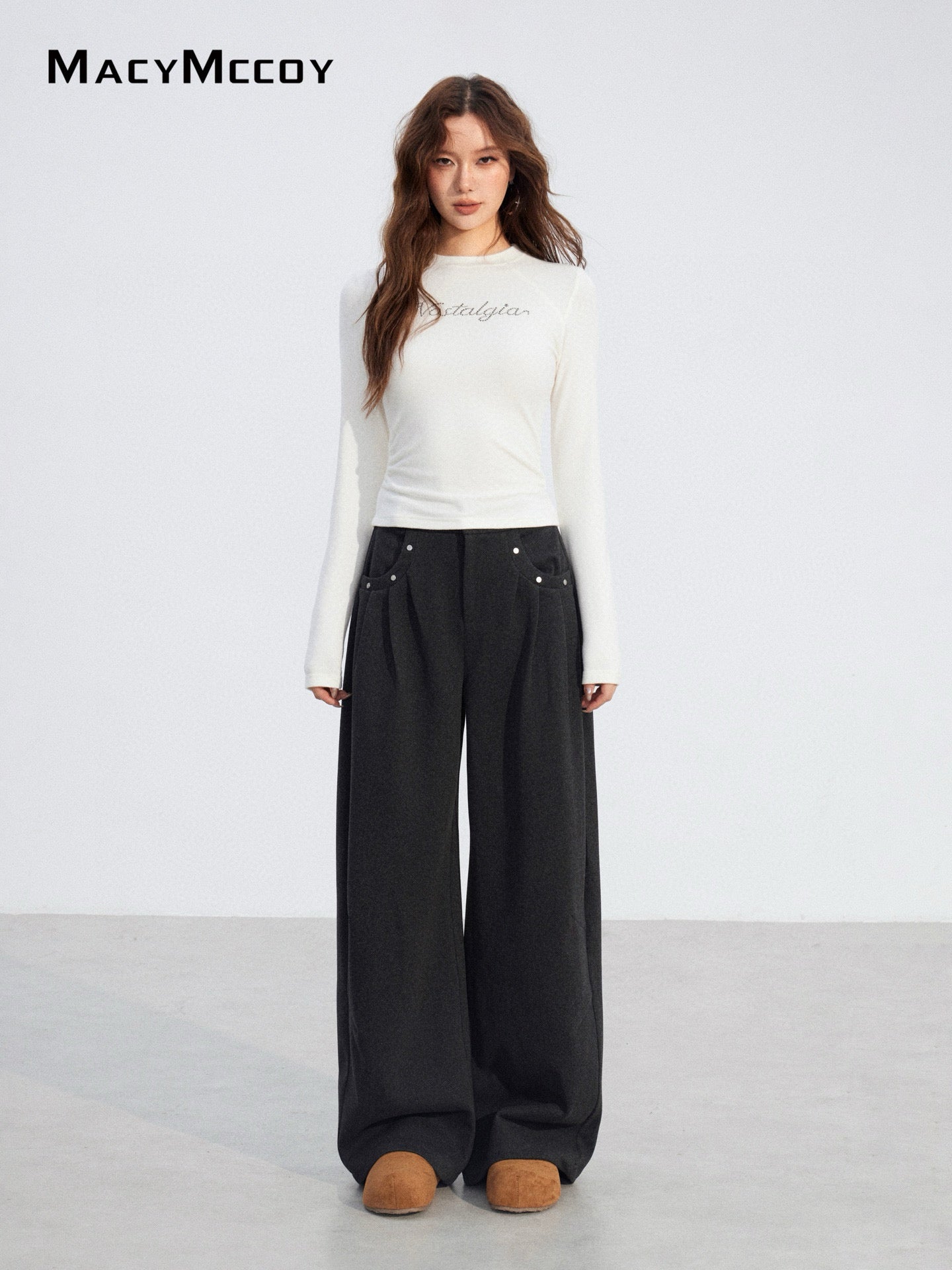 MacyMccoy MMC2025203 Woolen curved knife floor pants