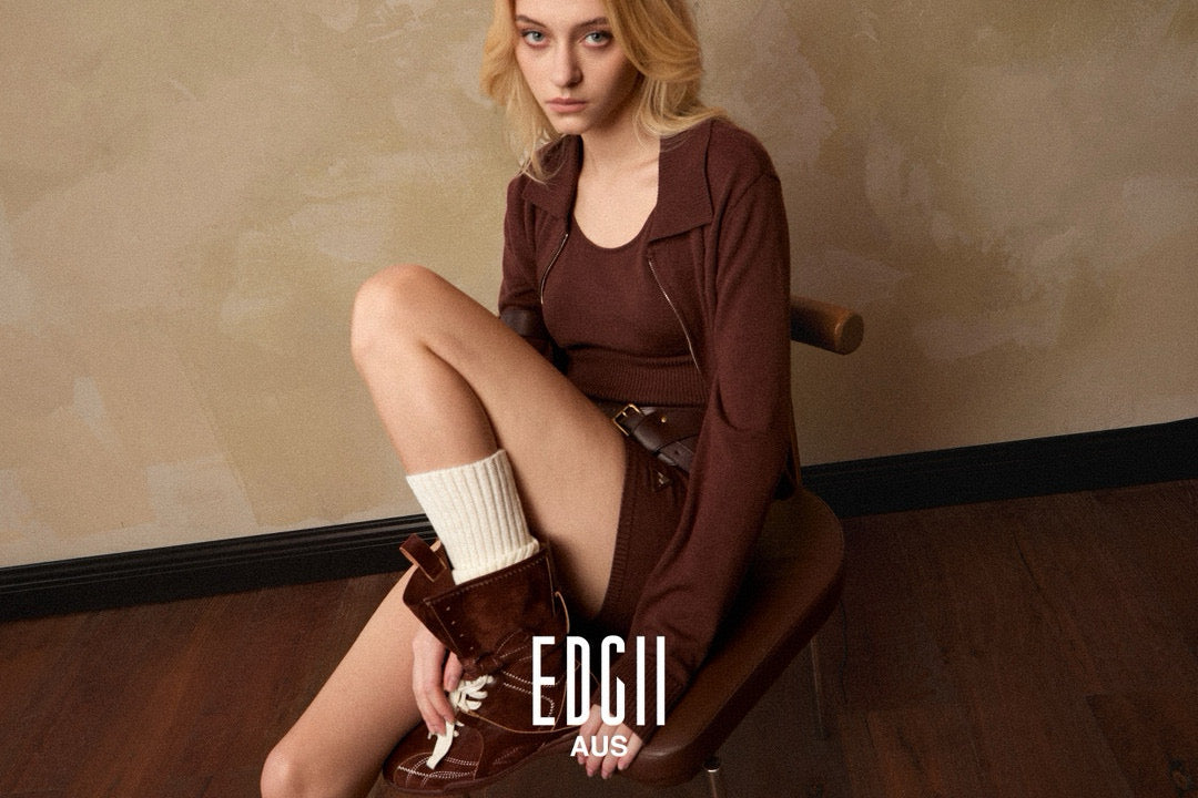 EDGII ED50AW12002&amp;ED50AW12004 Polo collar knitted cardigan + shorts set