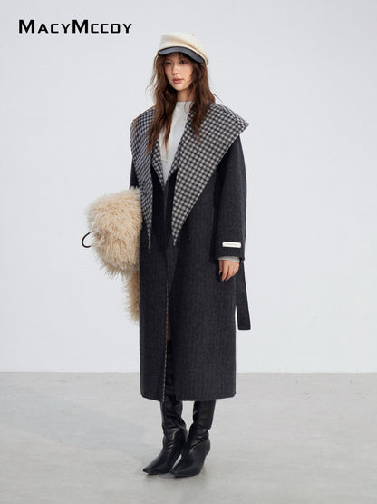 MacyMccoy MMC2025196 Checkered shawl double-faced wool coat