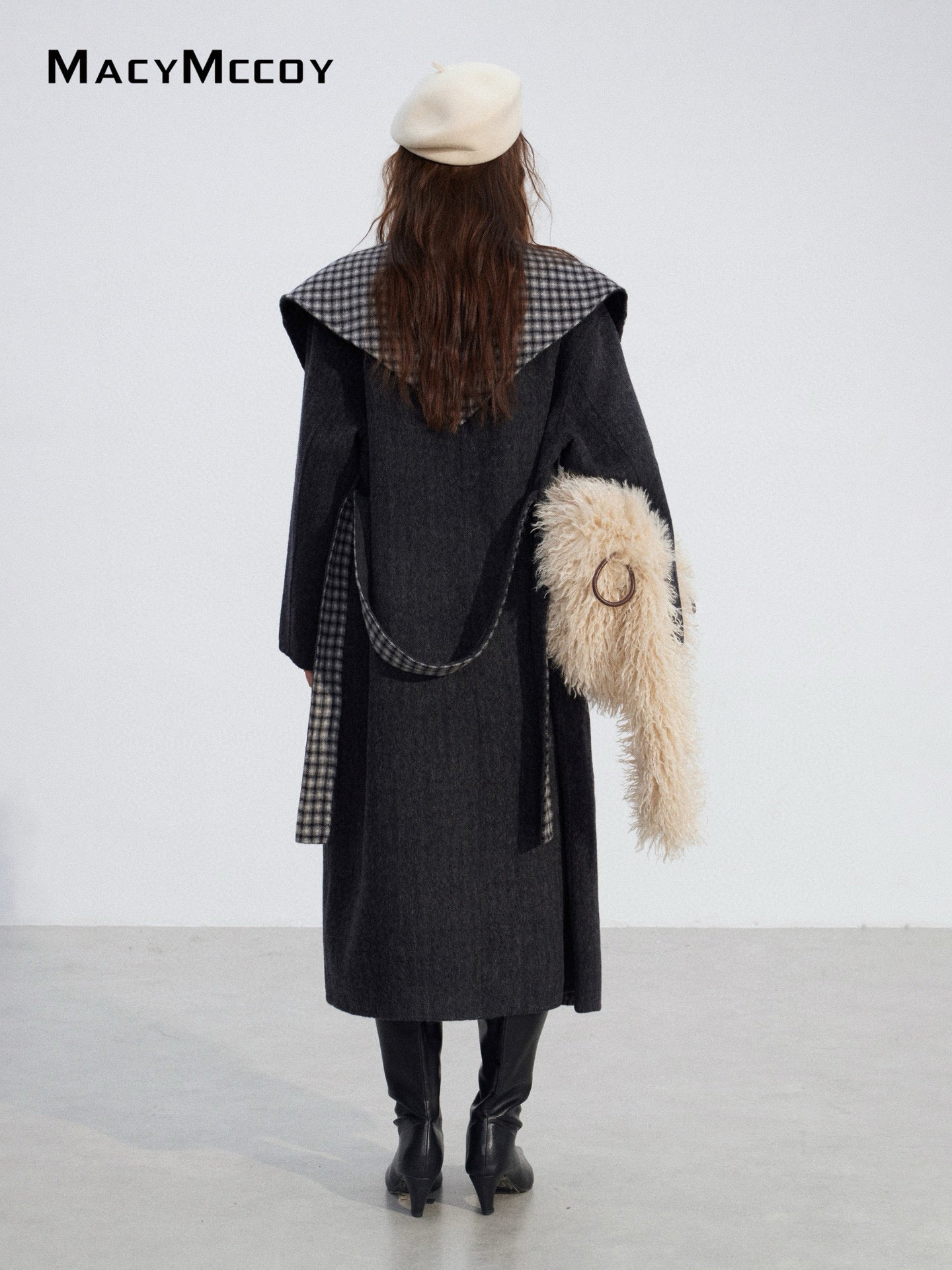 MacyMccoy MMC2025196 Checkered shawl double-faced wool coat