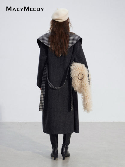 MacyMccoy MMC2025196 Checkered shawl double-faced wool coat