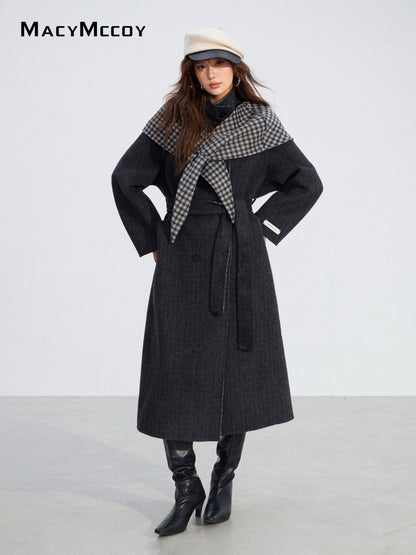 MacyMccoy MMC2025196 Checkered shawl double-faced wool coat