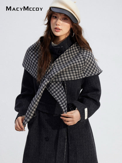 MacyMccoy MMC2025196 Checkered shawl double-faced wool coat
