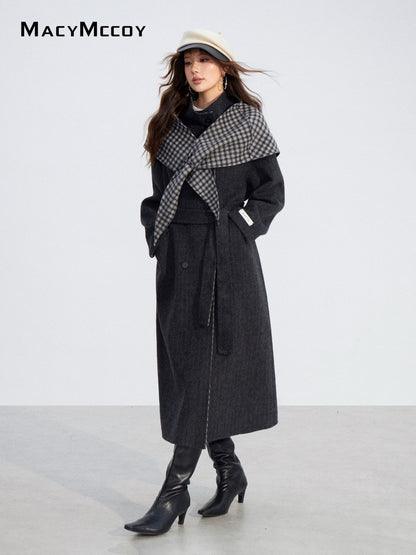 MacyMccoy MMC2025196 Checkered shawl double-faced wool coat