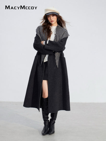 MacyMccoy MMC2025196 Checkered shawl double-faced wool coat