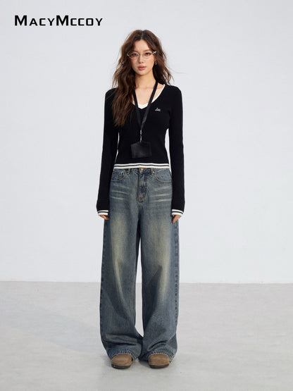 MacyMccoy MMC2025209 Color blocking V-neck base top