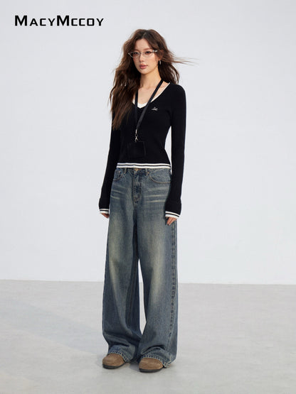 MacyMccoy MMC2025209 Color blocking V-neck base top