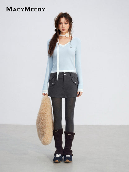 MacyMccoy MMC2025209 Color blocking V-neck base top