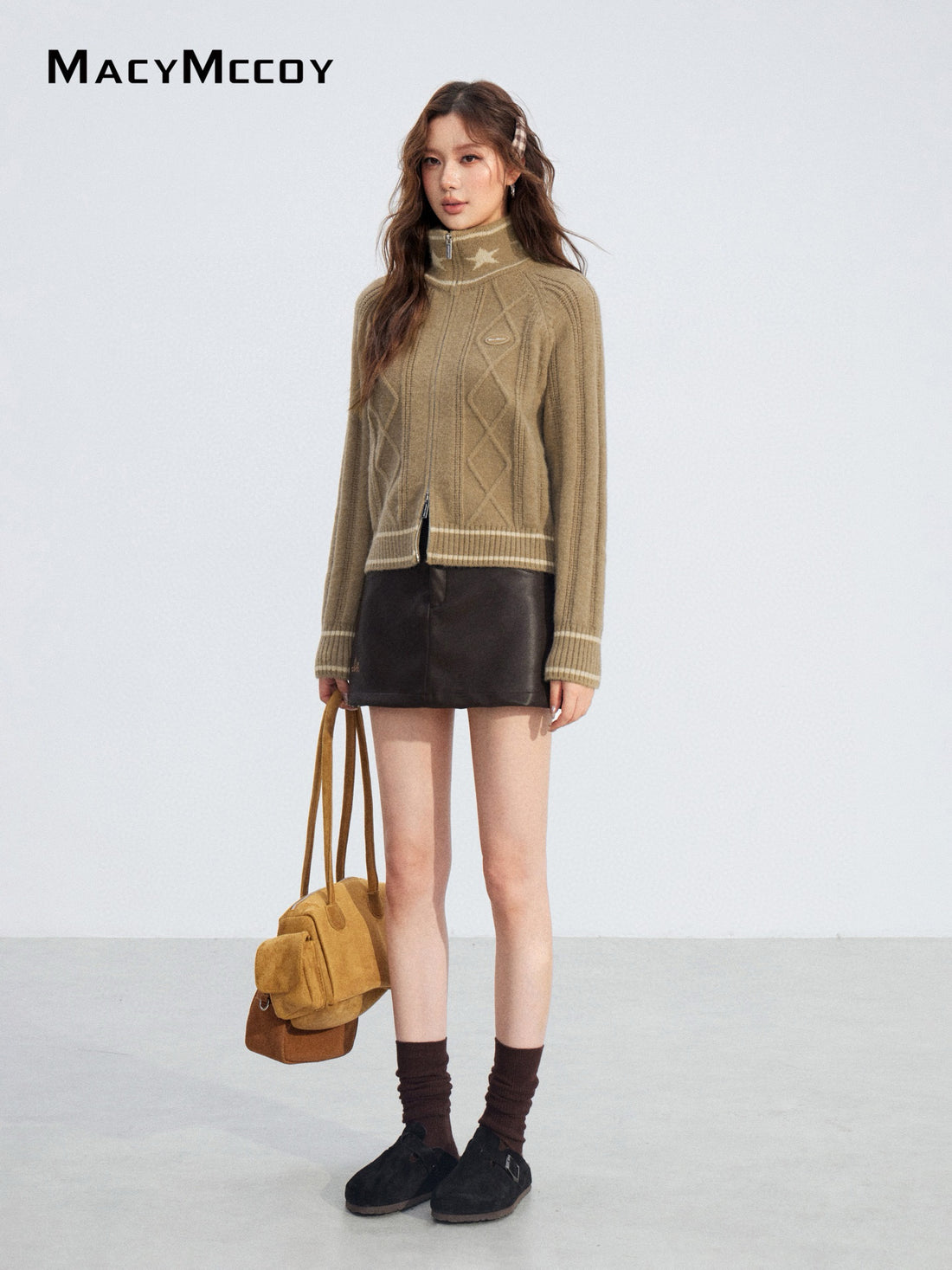 MacyMccoy MMC2025215 Contrast zip Fried Dough Twists sweater