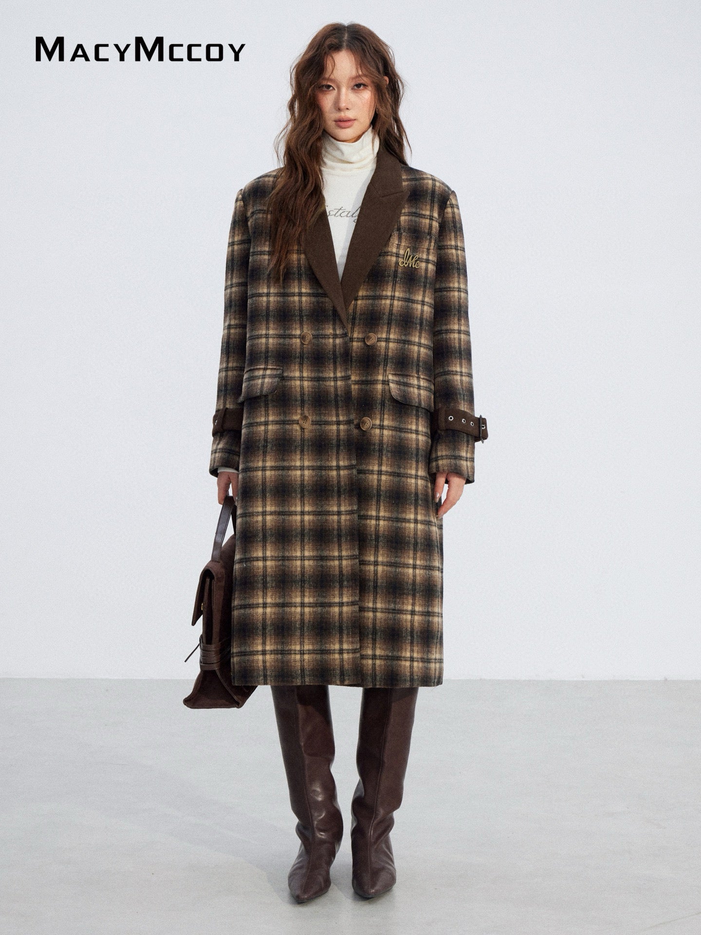 MacyMccoy MMC2025211 Plaid patchwork woolen coat