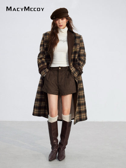MacyMccoy MMC2025211 Plaid patchwork woolen coat