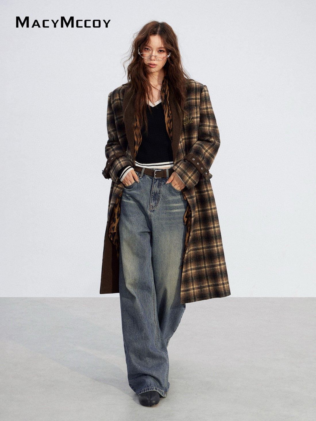 MacyMccoy MMC2025211 Plaid patchwork woolen coat