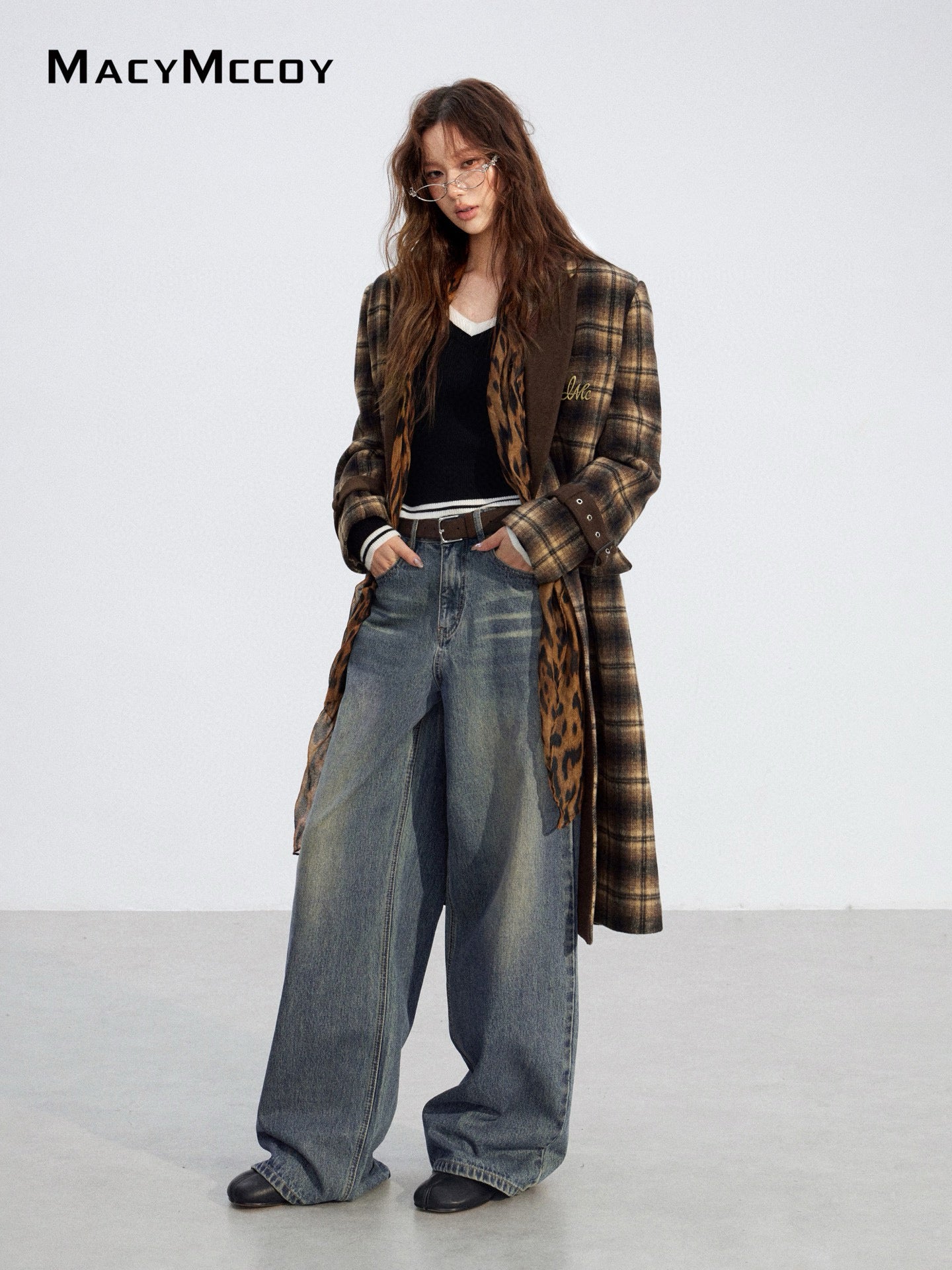 MacyMccoy MMC2025211 Plaid patchwork woolen coat